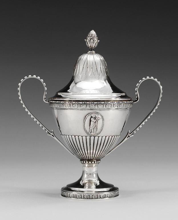 SOCKERSKÅL med LOCK, silver. J.Ekholm, Stockholm 1790.