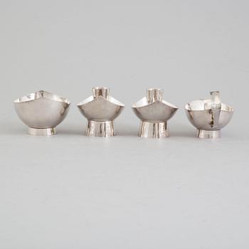 LJUSSTAKAR, ett par, samt SKÅL och GRÄDDKANNA, silver, Öhmans Eftr, P Aug, Lycksele, 1958-1960.