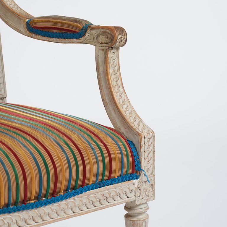 A carved Gustavian armchair, late 18th Century.