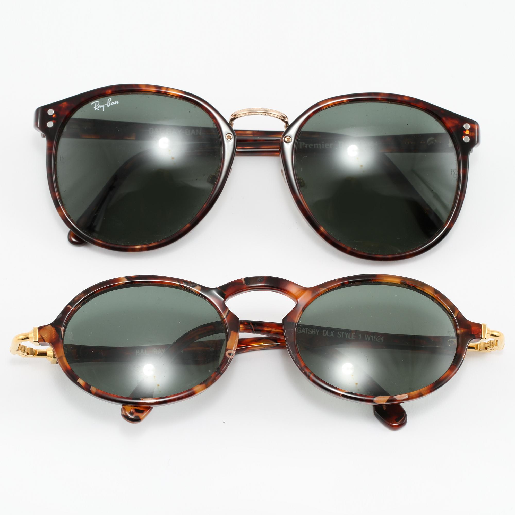SOLGLASÖGON, 2 st, "Gatsby Dlx Style 1" samt "Premier B", Ray Ban, 1900-talets fjärde kvartal.