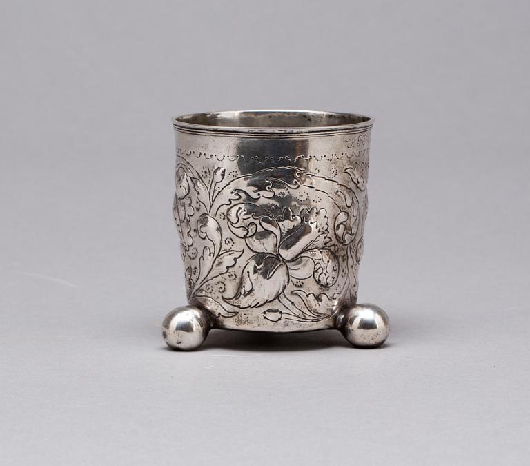 BÄGARE, silver. Barock, Daniel Falck, Malmö (1685-1705). Vikt ca 125g.