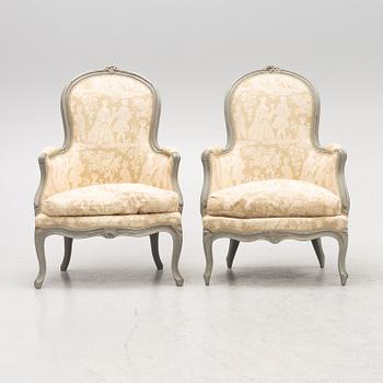 Bergeres, a pair of similar, Louis XV, signed J.C. Briois (active in Paris 1766-1782).