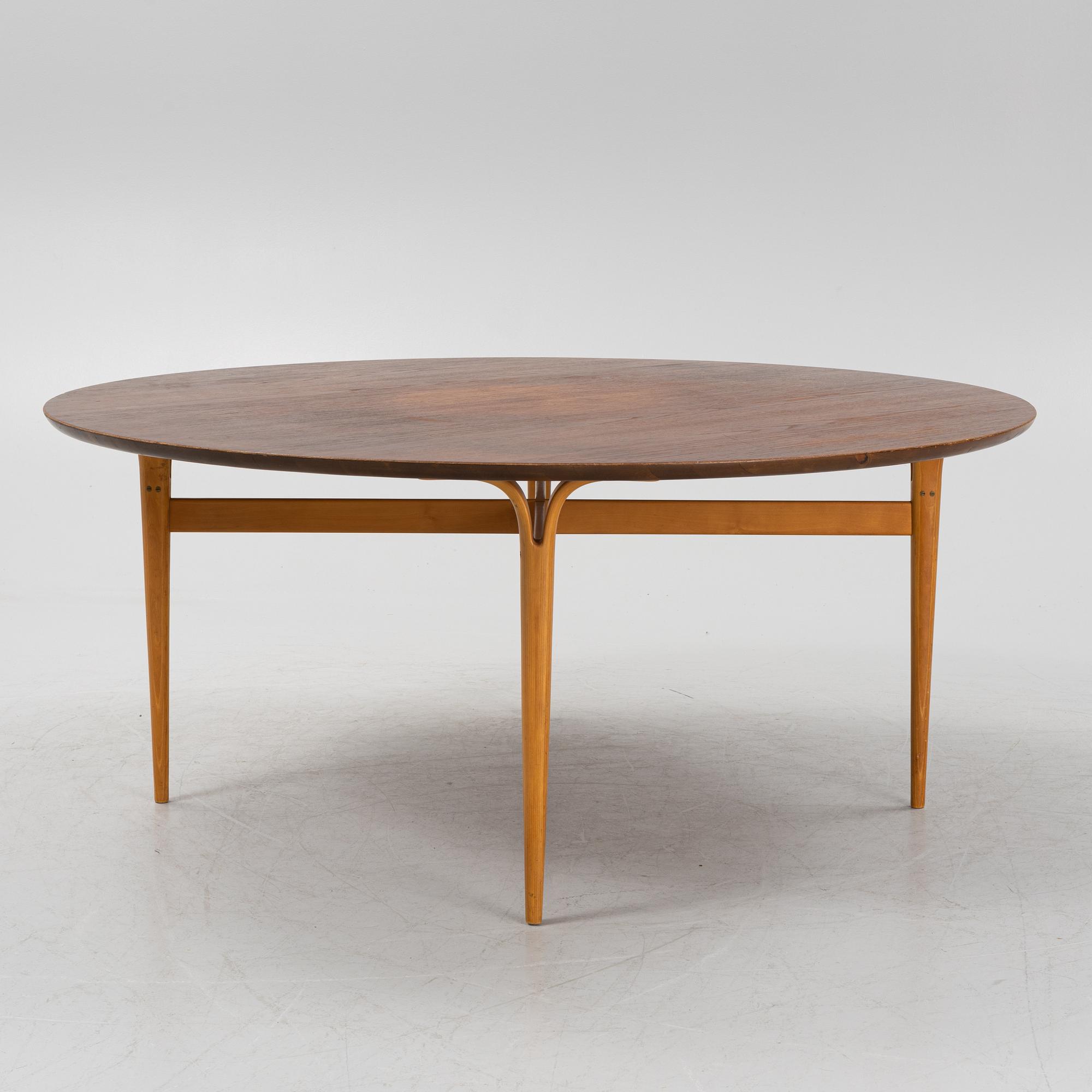 Bruno Mathsson, a circular  teak top table for Firma Karl Mathsson, mid 20th Century.