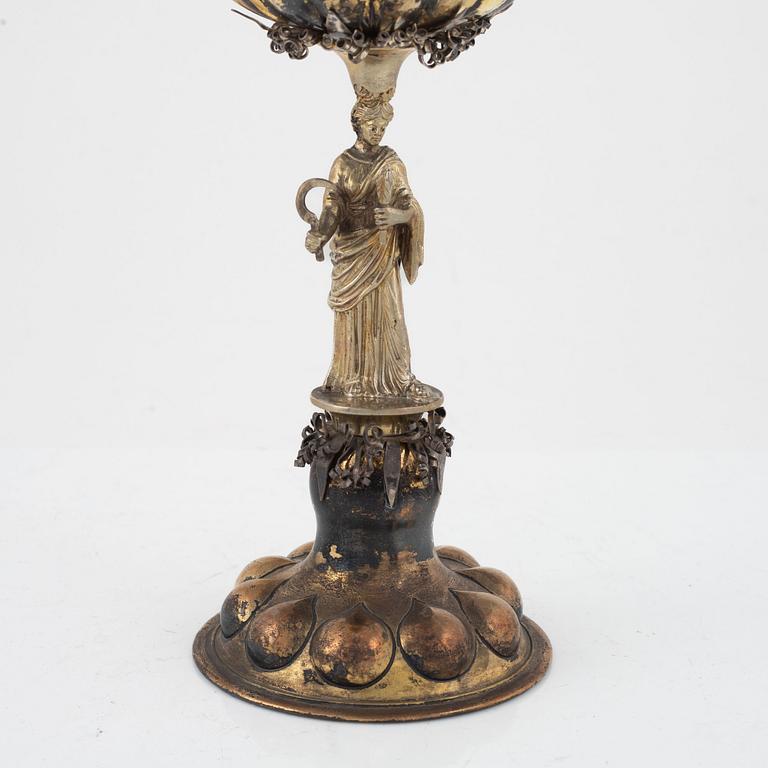 A German Baroque Style Parcel-Gilt Silver Pineapple Cup with Cover, circa 1900.
