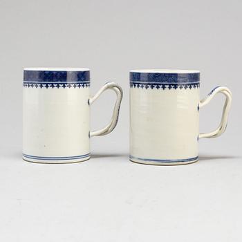 A pair of blue and white jugs and a punch bowl, Qing dynasty, Jiaqing (1796-1820).