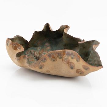 Tyra Lundgren, a partially glazed stoneware dish, Gustavsberg, mid 20th century.