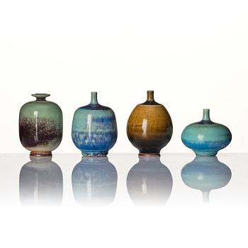 Berndt Friberg, a group of 17 stoneware miniature vases and bowls, Gustavsberg studio 1970s.