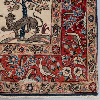 A RUG, an old Qum, figural, Iranian, ca 211-213,5 x 143,5-148 cm.