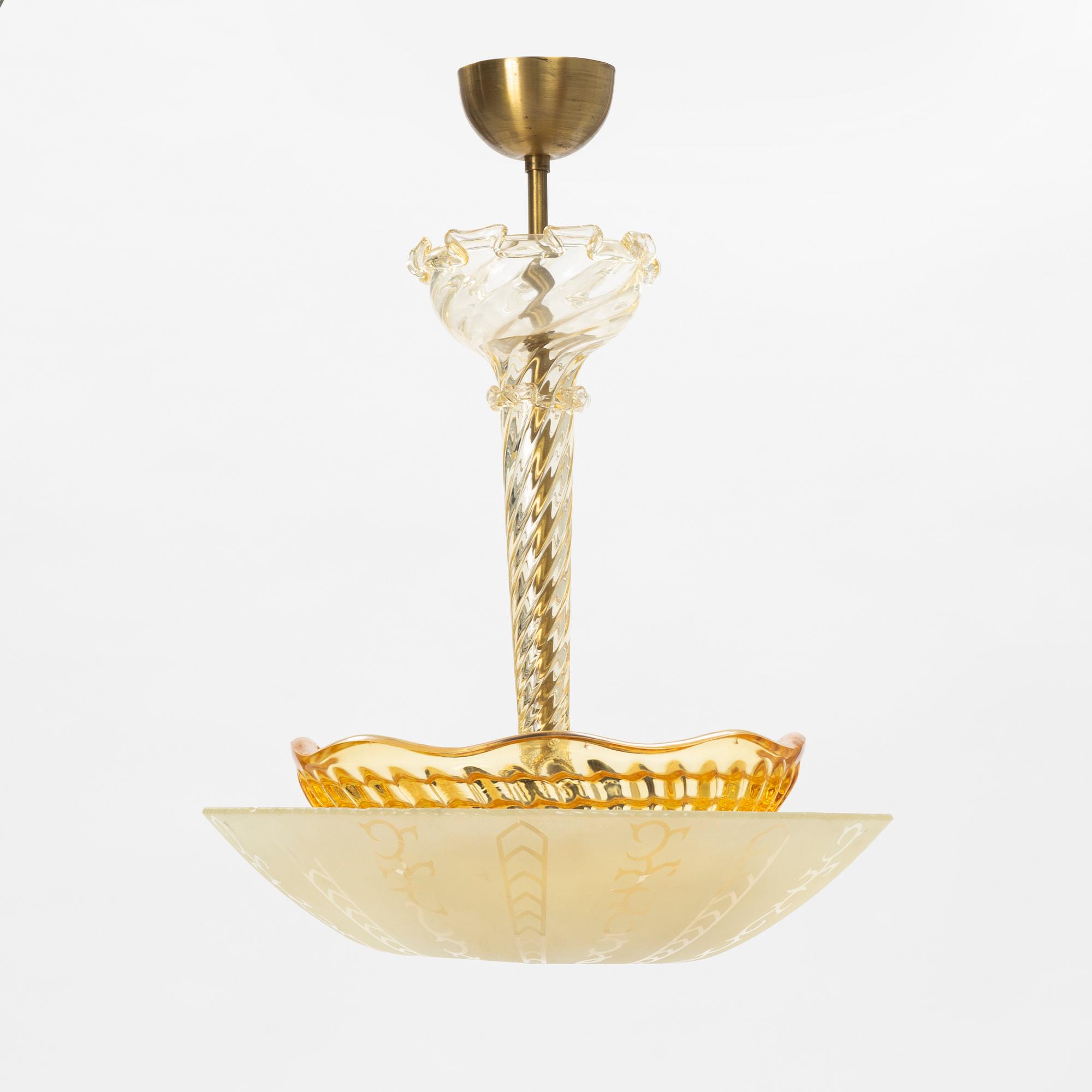 Ceiling lamp, Orrefors, Swedish Modern 1940s.