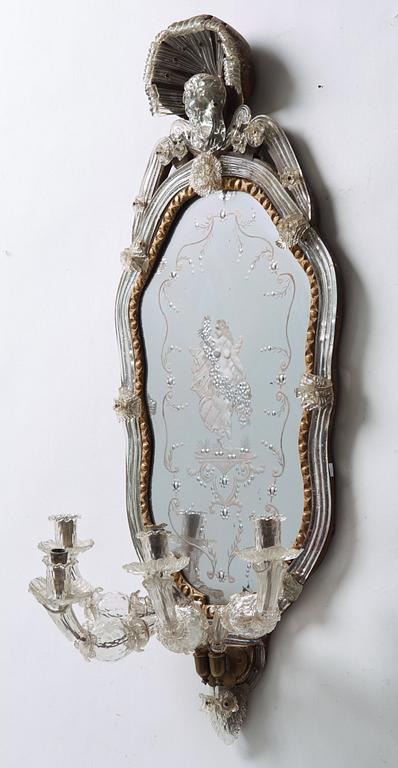 A pair of Venetian four-light girandole mirrors attributed to Briati family, circa 1730.