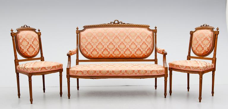 SALONGSMÖBEL, 3 delar, gustaviansk stil, 1900-talets första hälft.
