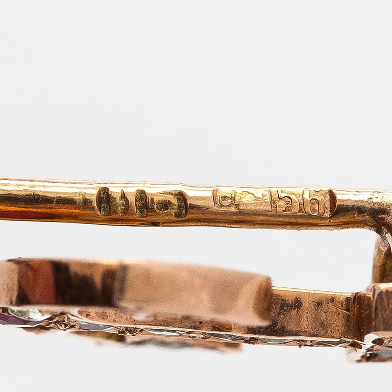 Kråsnål, demantoider, 14K (56) guld, Kazan 1908-26.