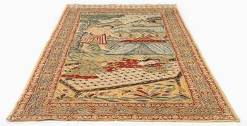 A pictoral painted textile panel (Kalamkari),  Isfahan, late Qajar dynasty (1789-1925), c. 242 x 119 cm.