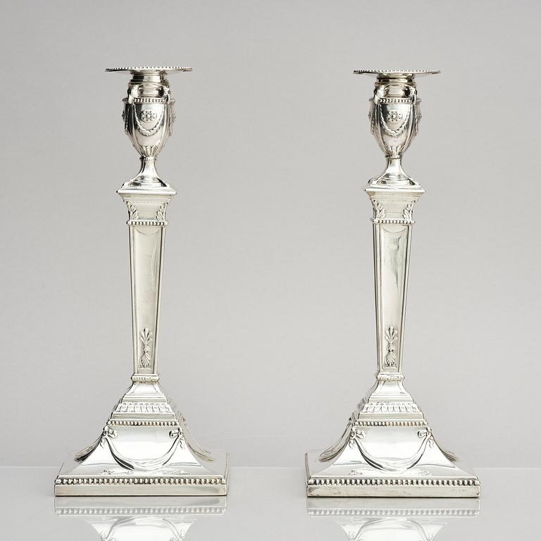 A pair of silver candlesticks, marks of John Parsons & Co, Sheffield, possibly 1784-85.