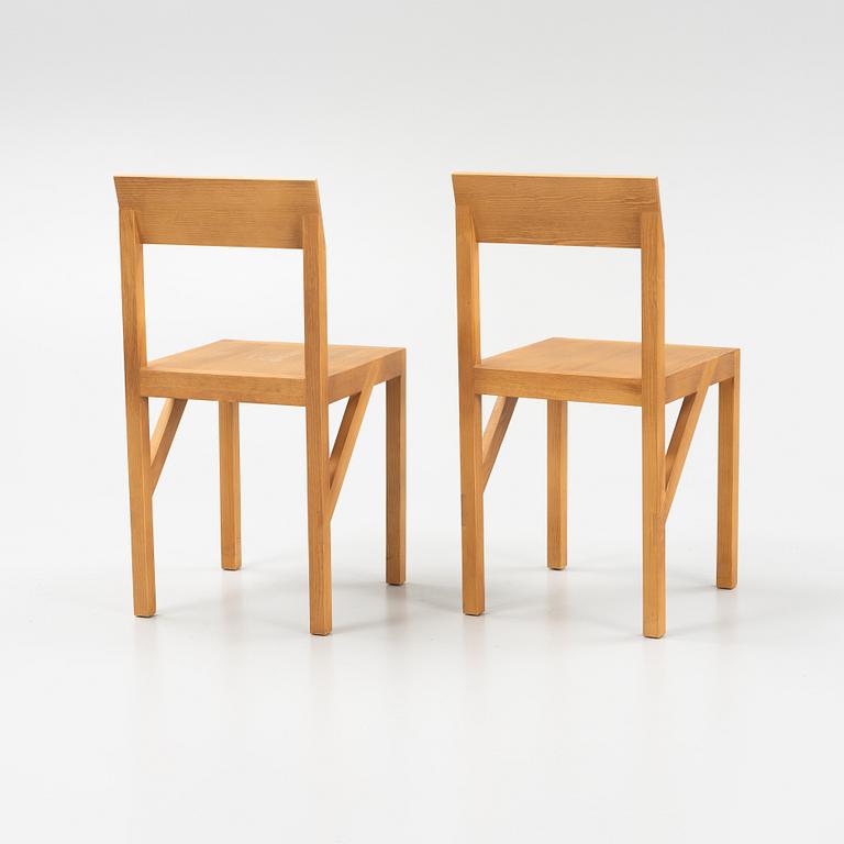 A set of six signed stained pine 'Bracket Chairs' by Frederik Gustav for Frama, Copenhagen 2023.