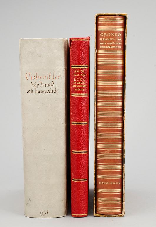 BÖCKER, 3 vol, bla "Grönsö, hemmet i ett stort uppländskt herrgårdshus" av Sigurd Wallin, Stockholm 1952.