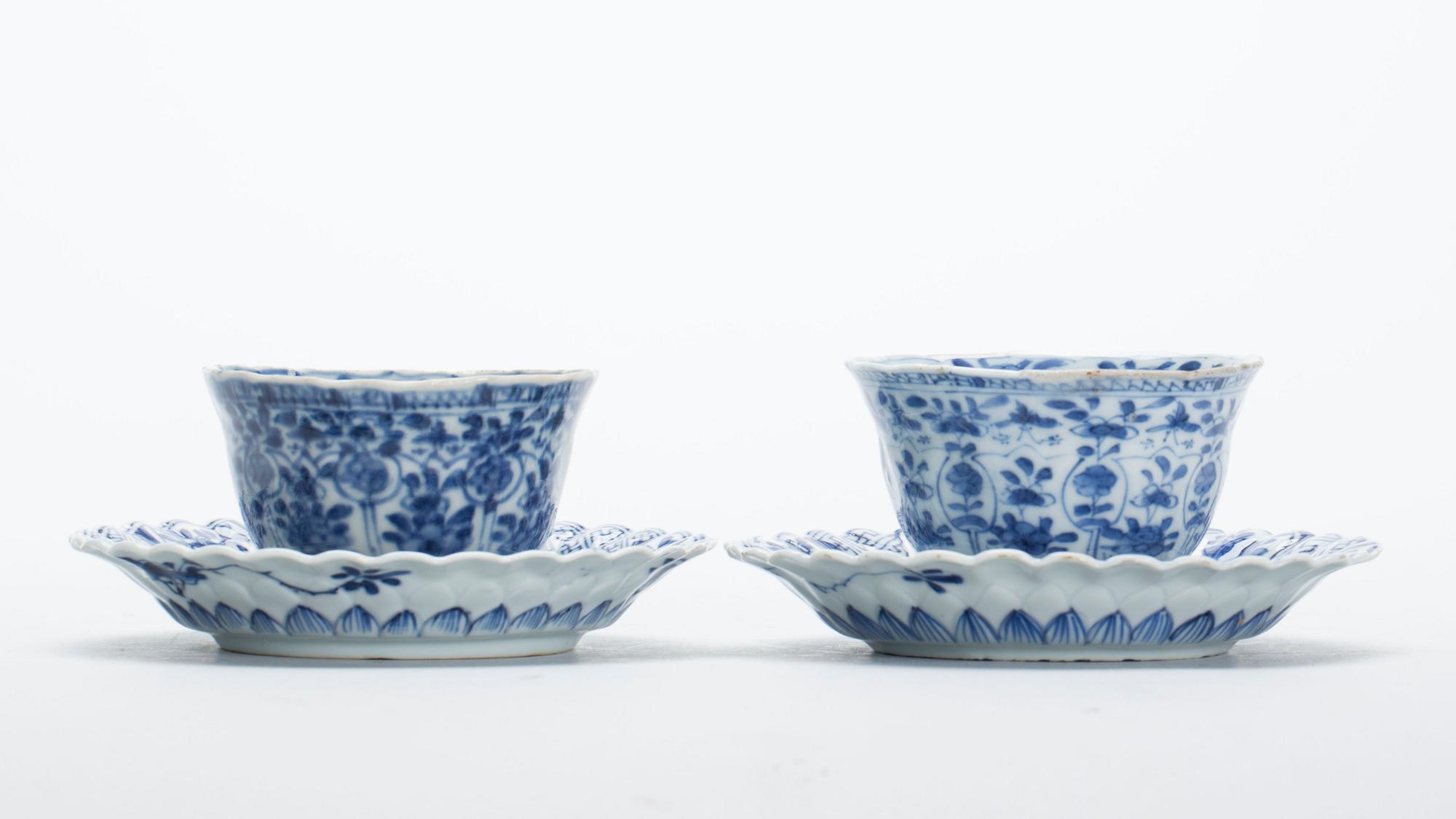 KOPPAR, 2 st och FAT, 2 st, porslin, Kangxi, Kina, 1700-tal.