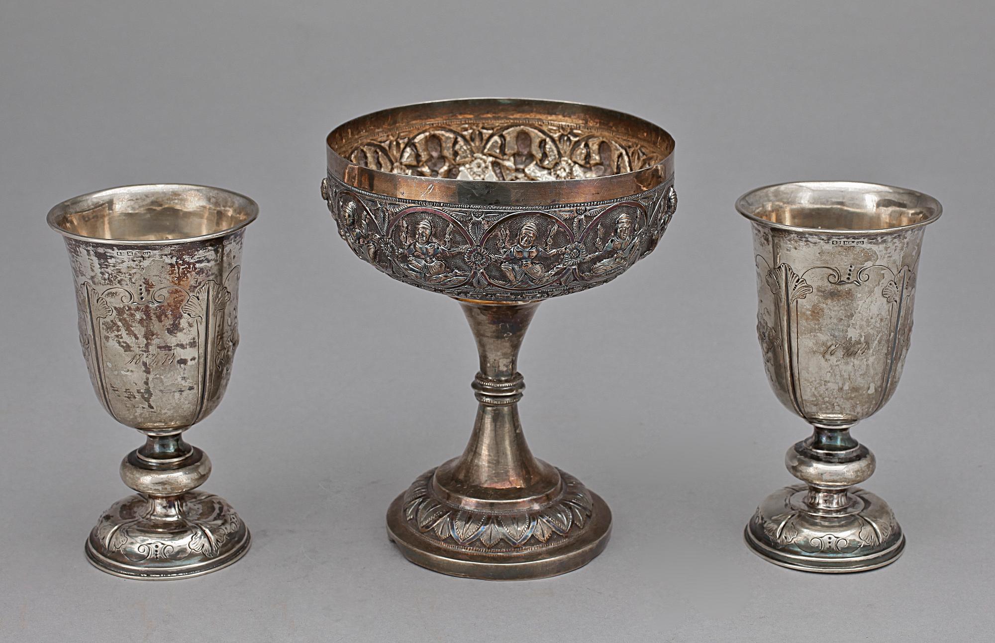 BÄGARE, silver, 3 st, bla Gustaf Dahlgren, Malmö, 1874, vikt 391,9.