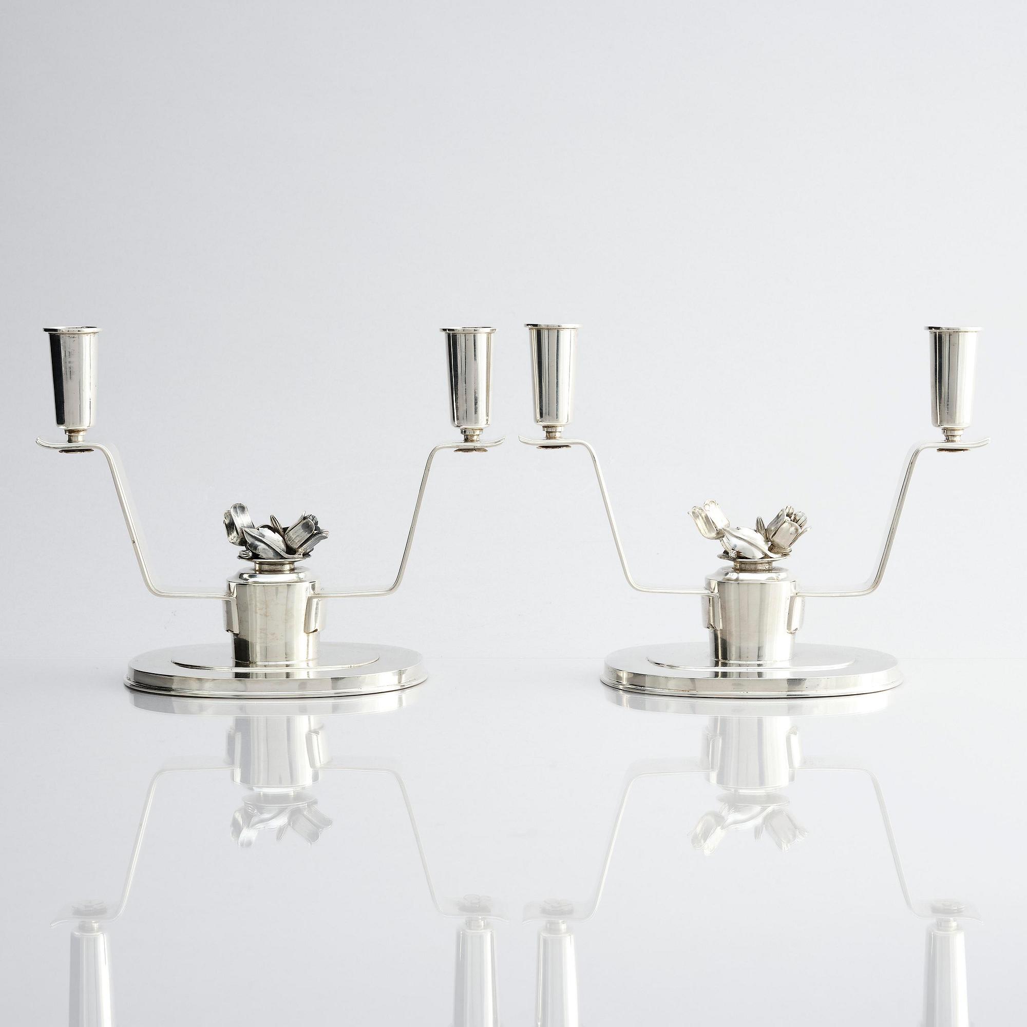 Carl Fredrik Carlman, a pair of silver candlesticks, design by Per Sköld, Stockholm, Sweden 1945.
