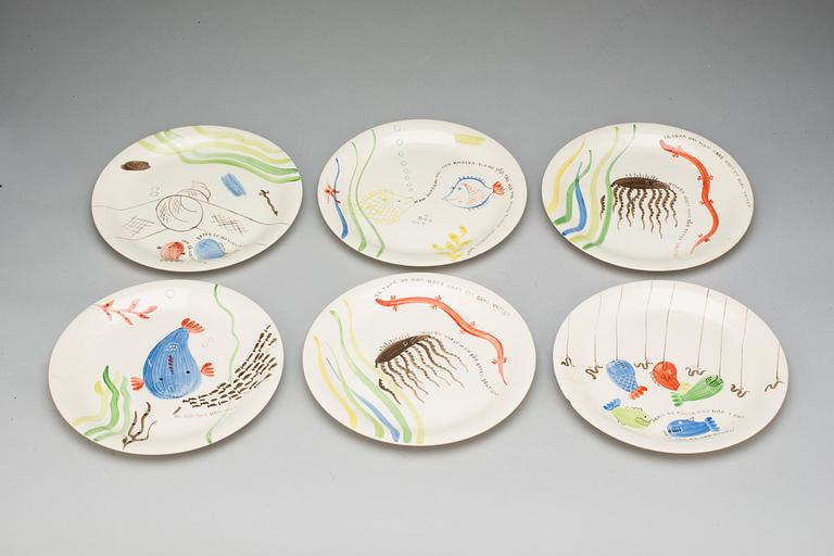 FISKTALLRIKAR, 13 st, flintgods, "Löja", Stig Lindberg, Gustavsberg.