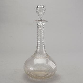 10+7 Champagne glasses, decanter, cut decor. First half of 20th century.