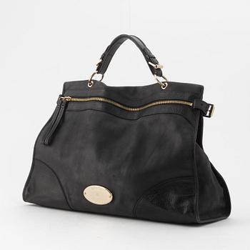Mulberry, a black leather handbag.