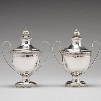 A pair of Swedish 18th century silver sugar bowls and covers, mark of  Fredrik Petersson Strö, Stockholm 1784.