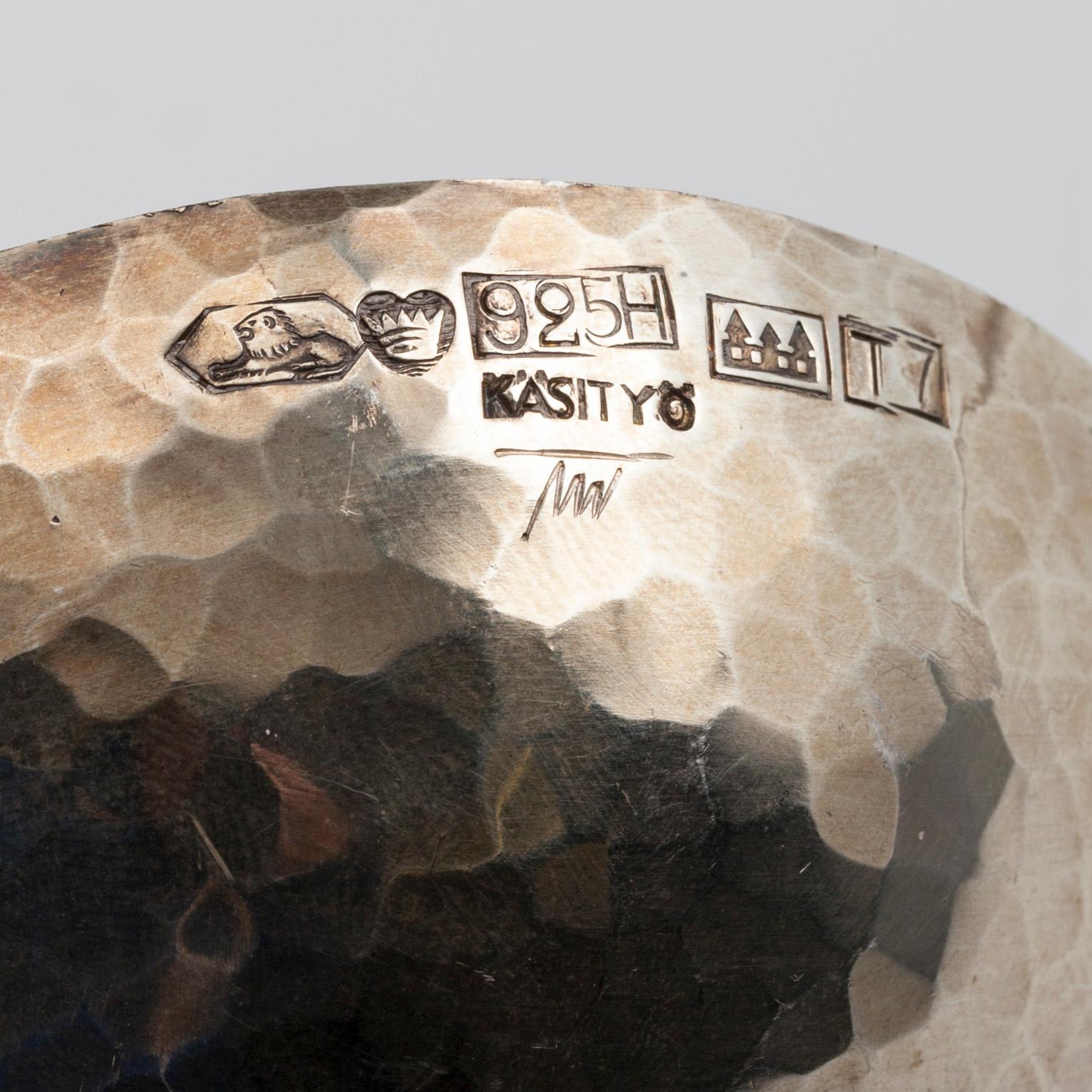 SKÅL OCH BÅLSLEV, sterling silver och rosenträ, Tapio Wirkkala, signerad TW. Kultakeskus, Tavastehus 1972.