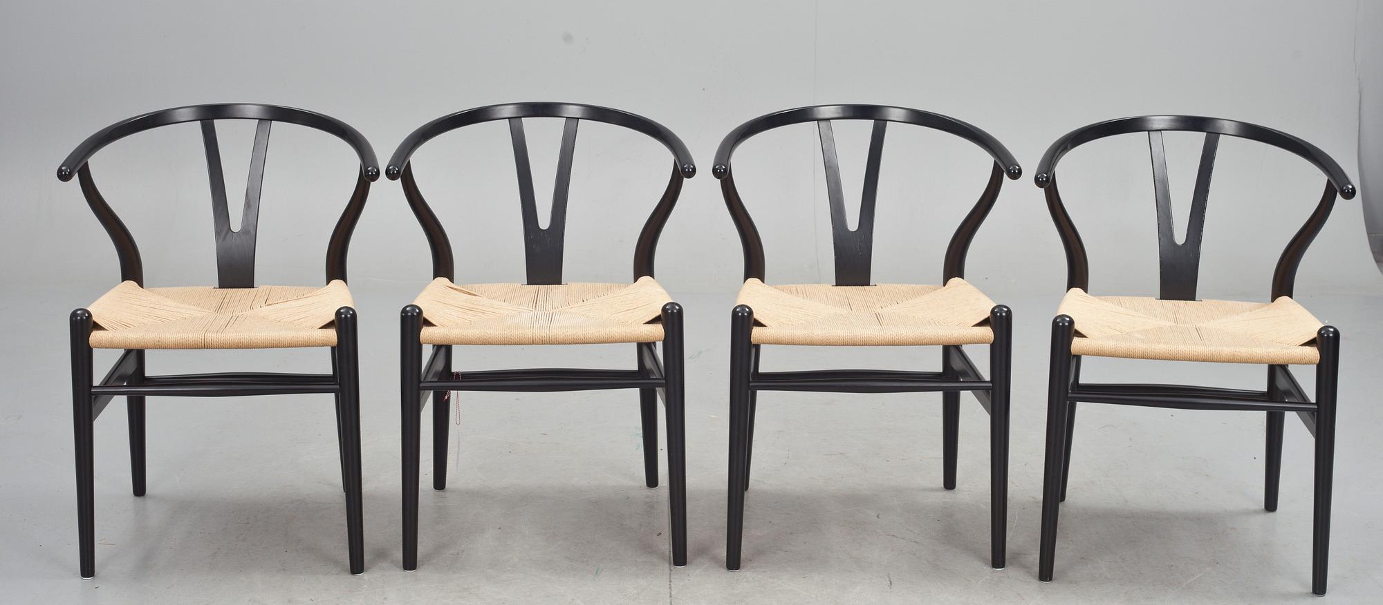 KARMSTOLAR, 4 st, Y-stolen, formgivna av Hans Wegner 1950, tillverkade av Carl Hansen & Son, Odense, 2006.