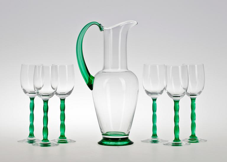 VINGLAS, 6 st, samt KARAFF, glas, "Nobel", Gunnar Cyren, Orrefors.