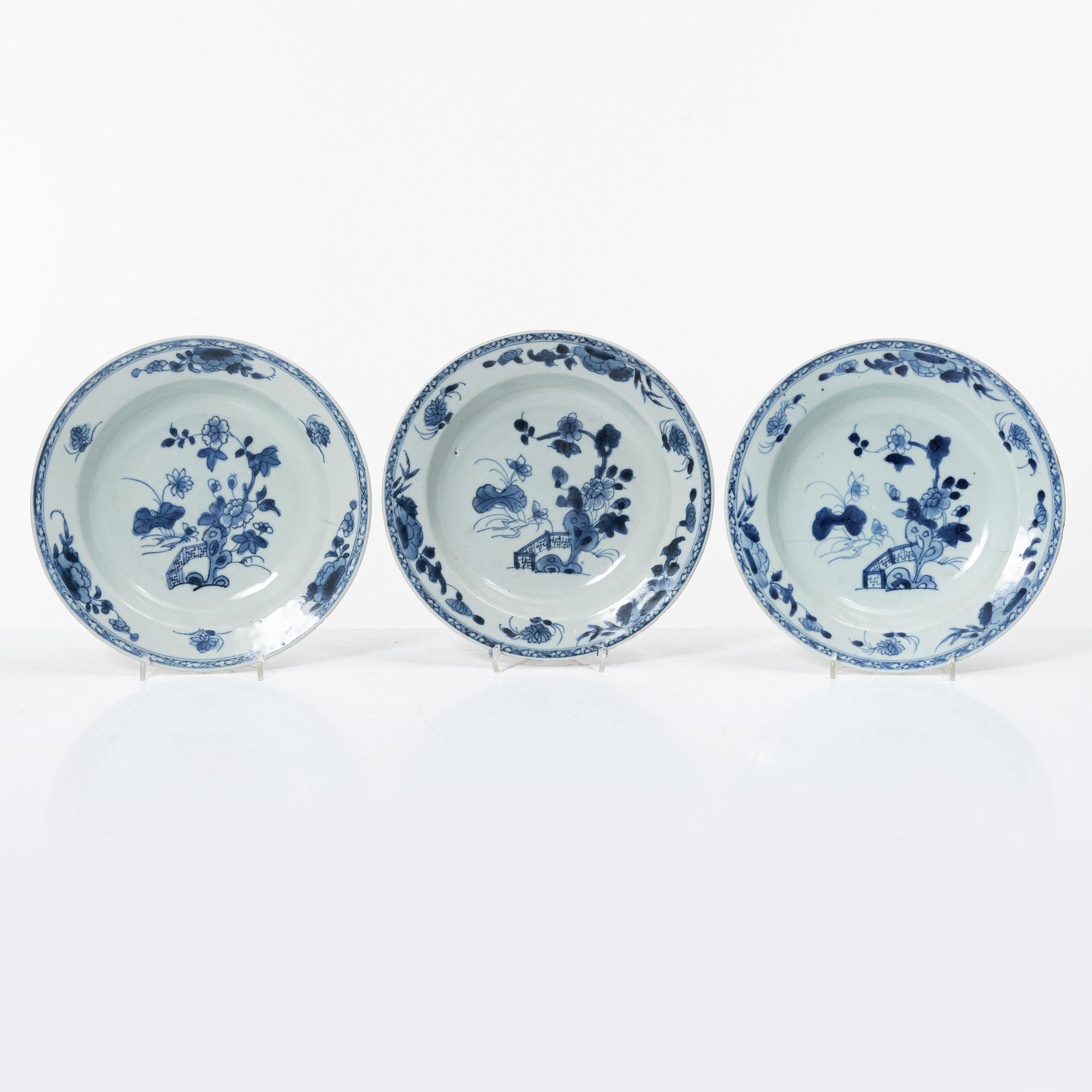 Nine blue and white porcelain plates, China, Qianlong (1736-95).