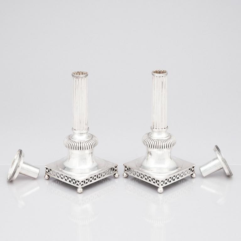 A pair of Swedish 18th century silver candlesticks, mark of Petter Eneroth, Stockholm 1800.