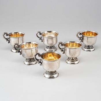 GUSTAF MÖLLENBORG, 6 swedish silver punch cups, Stockholm 1876.