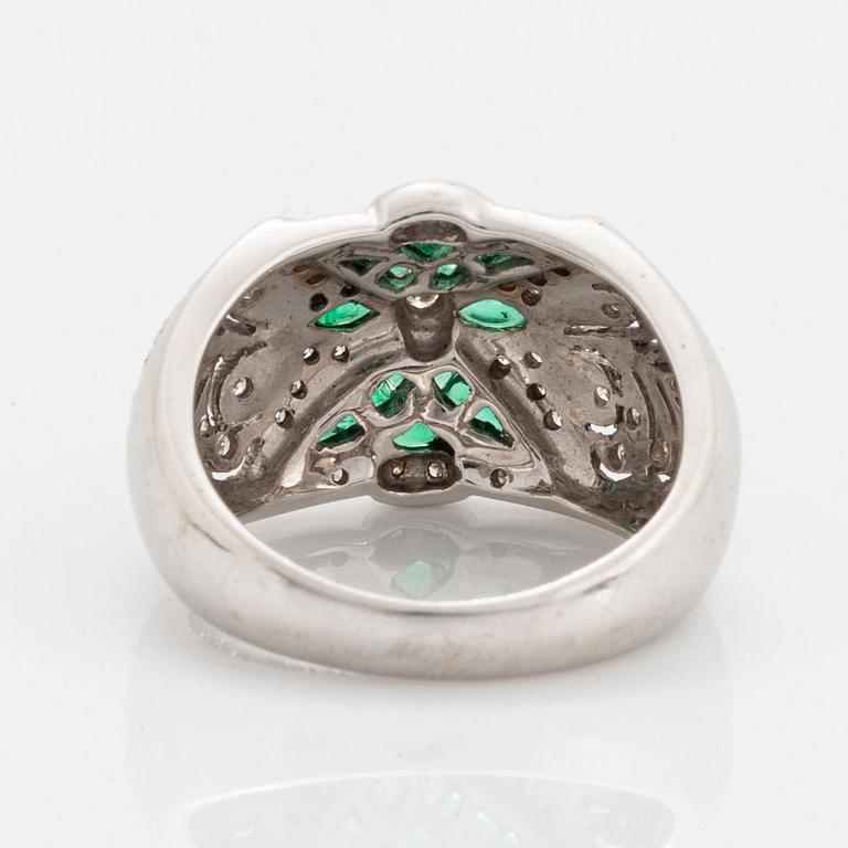 Eight-cut diamond and emerald ring.