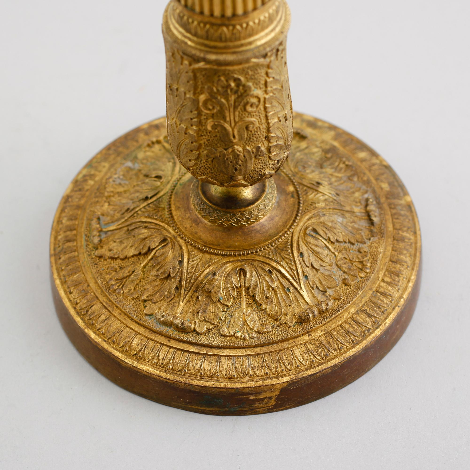LJUSSTAKE, brännförgylld brons, empire, tidigt 1800-tal.