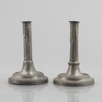 A pair of pewter candle sticks by Mathias Rundquist (active 1778-1820/35), Karlskrona, Sweden.