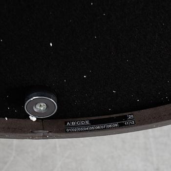 A mirror "Adnet" with leather hanging in original box, designed 1950 by Jacques Adnet for Gubi, Denmark.