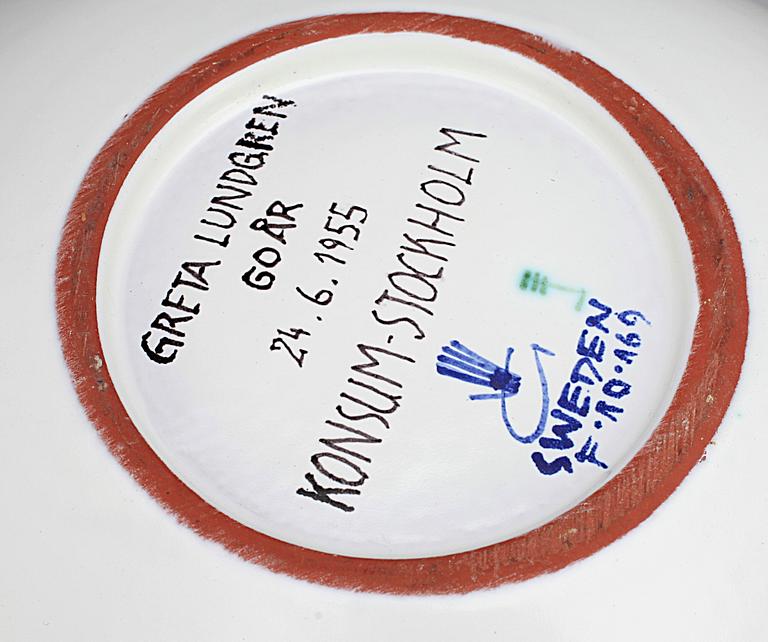 SKÅL, fajans, Stig Lindberg för Gustavsberg, sign med studiohanden, bär dat 1955.