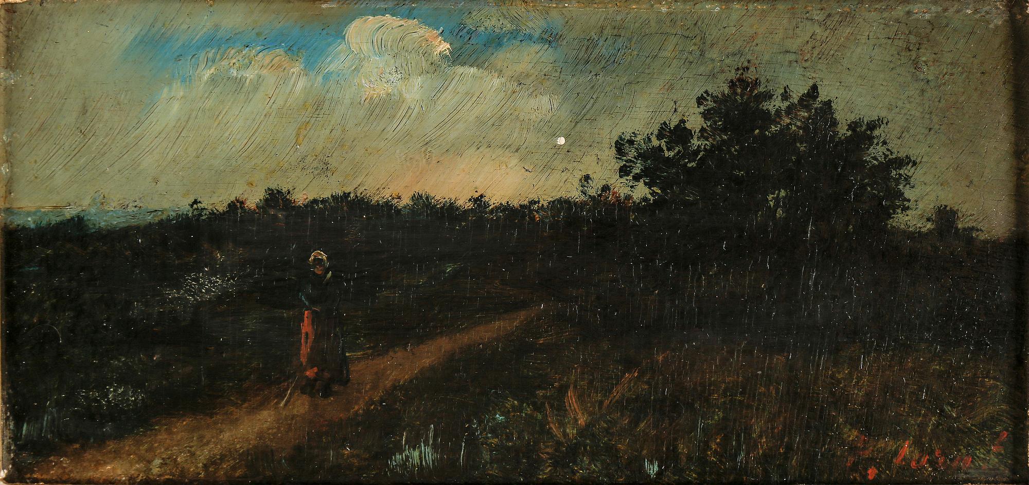 OIDENTIFIERAD KONSTNÄR, olja på pannå, otydligt signerad, 18/1900-tal.