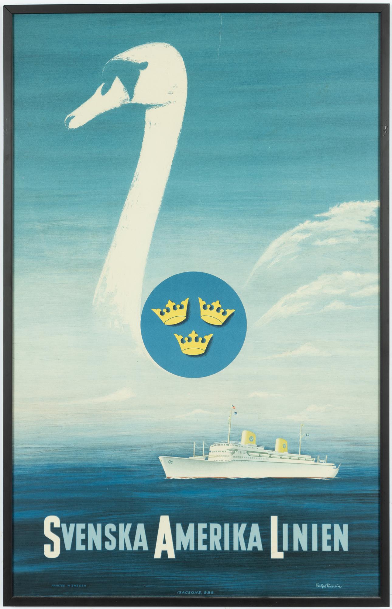 Fritiof Pedersén, affisch, "Svenska Amerika Linien", Isacsons Gbg, 1952.