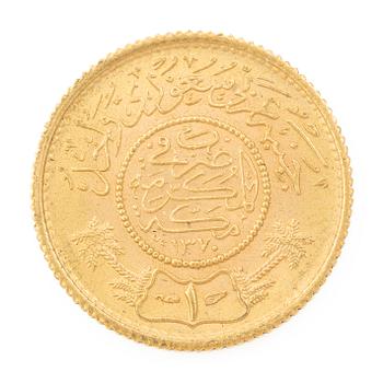 Gold coin, Saudi Arabia, 1 Guinea, 1370 (1950/51).