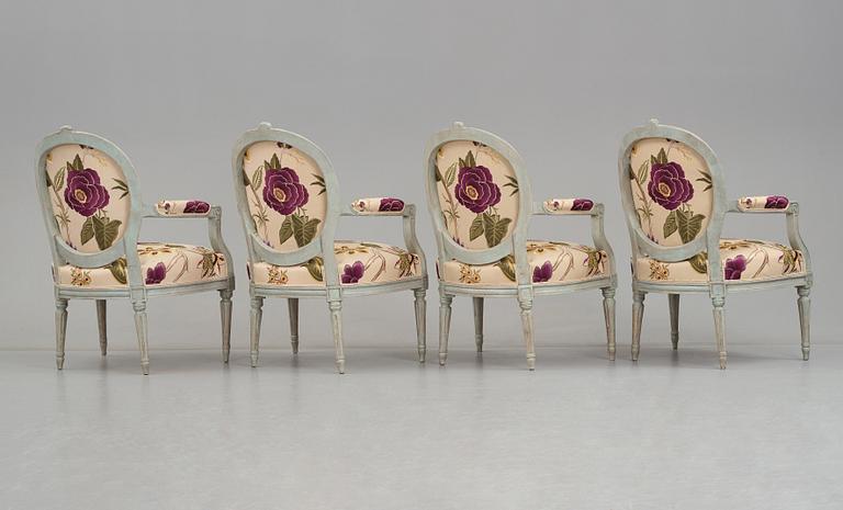 A set of four Gustavian armchairs by E Öhrmark.