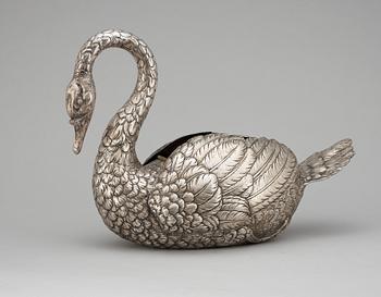 A German silver flower stand in the shape of a swan.