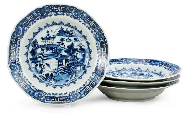 A set of four blue and white plates, Qing dynasty. Qianlong (1736-95).