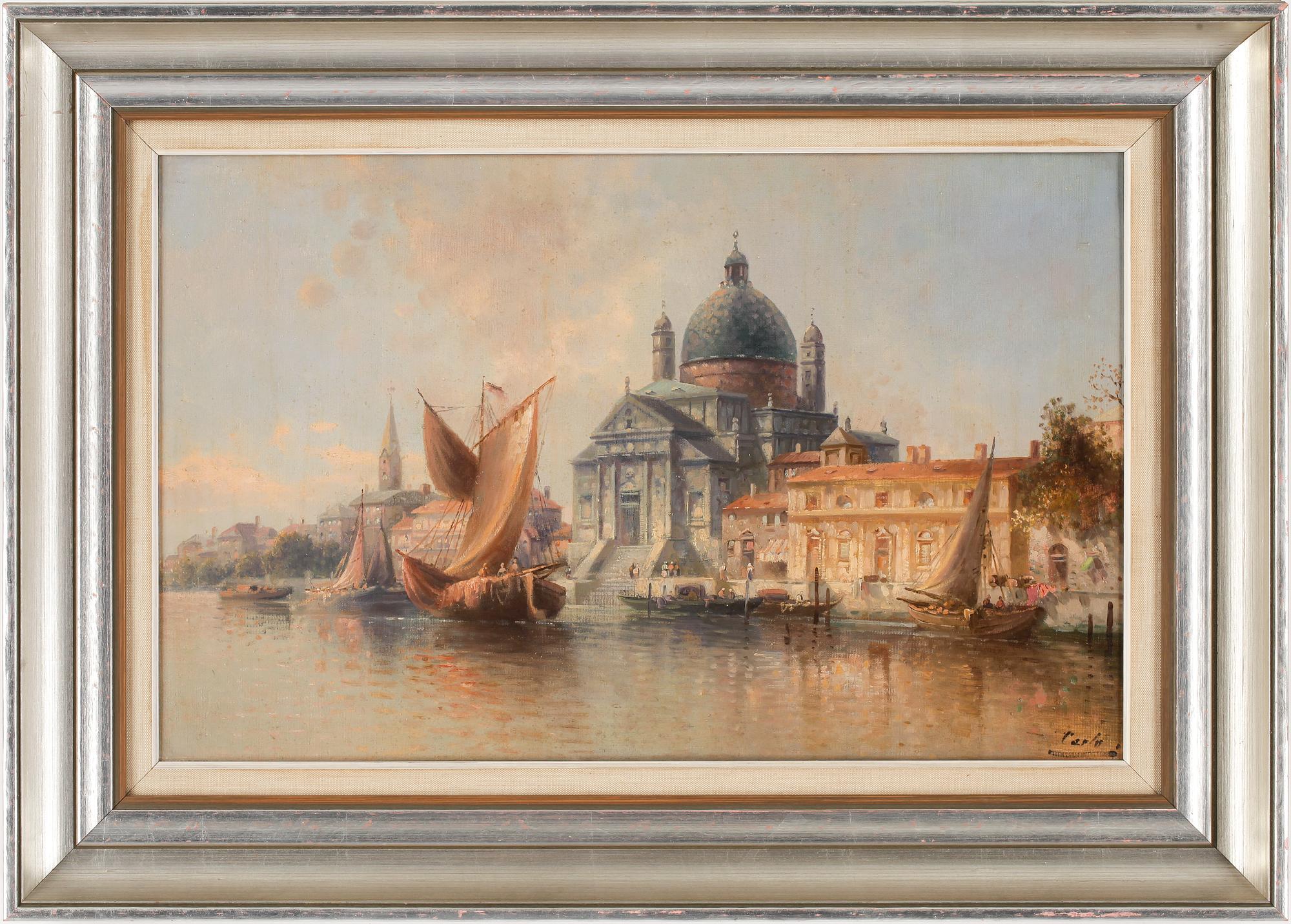 OKÄND KONSTNÄR, oljemålning på duk, signerad Carlo, omkring 1900-talets mitt.