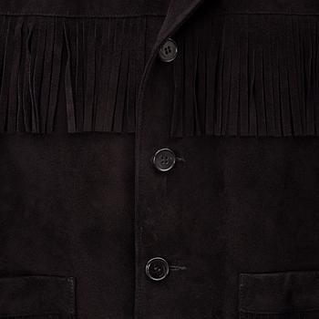 Yves Saint Laurent, a black goat suede fringe jacket, size 34.
