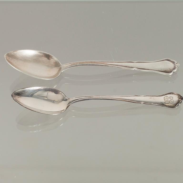 TE- OCH KAFFESKEDAR, 6+6 st, silver, Chippendale, Tavastehus 1953-1968. Vikt ca 188 g.