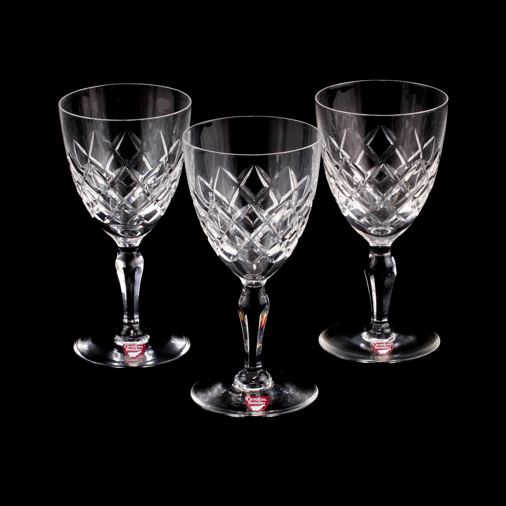 VITVINSGLAS, 8 st, "Karolina", Orrefors, 1900-tal.