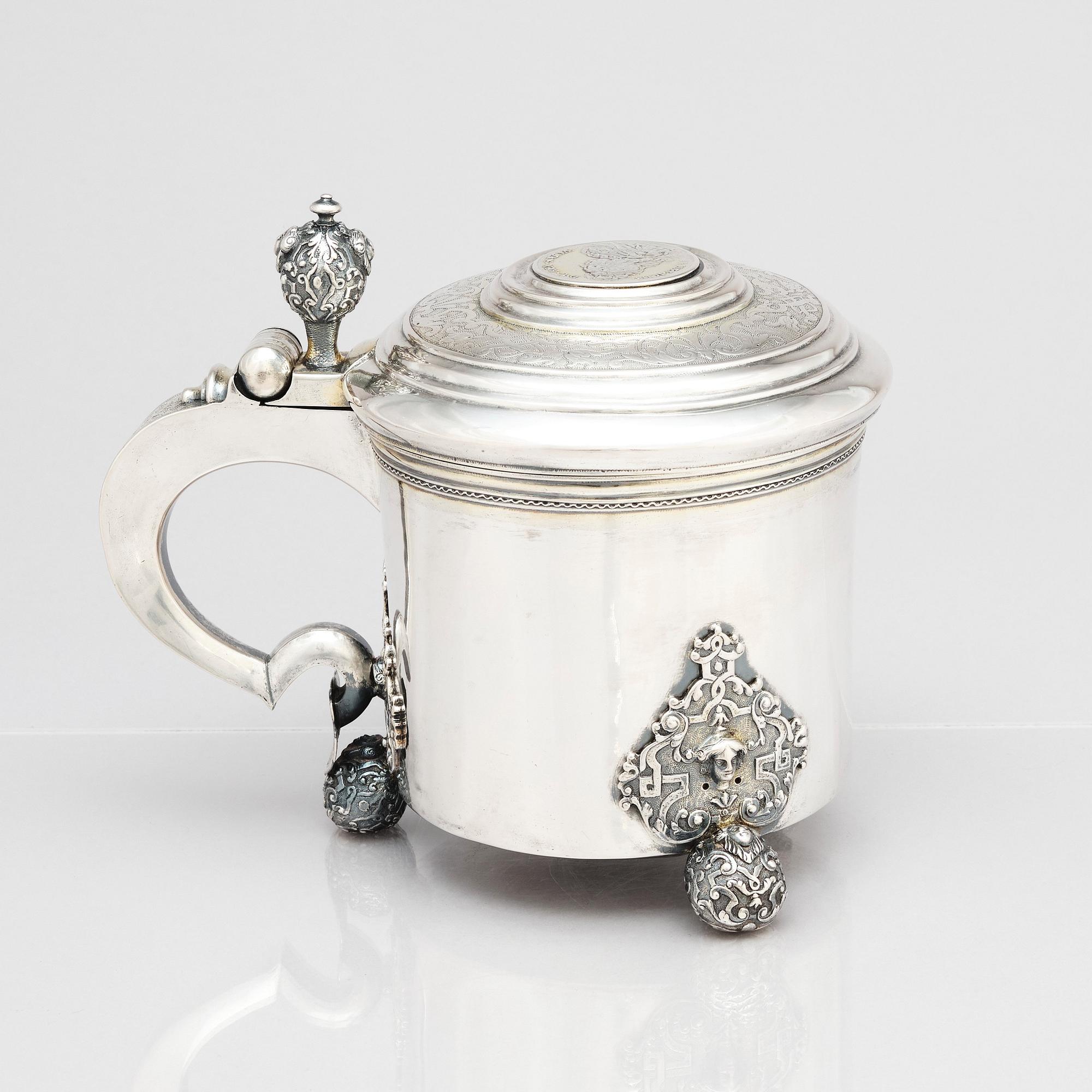 Niclas Warneck, dryckeskanna, silver, Karlstad 1736. Barock.