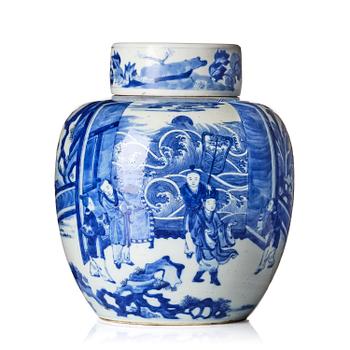 951. A finely painted blue and white jar with cover, Qing dynasty, 19th century. The cover, 17th century.